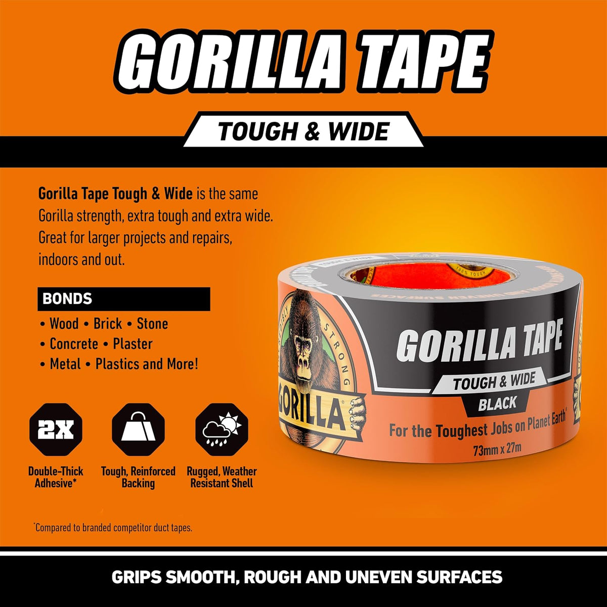 6003001 Tough & Wide Duct Tape, 30yd, Black