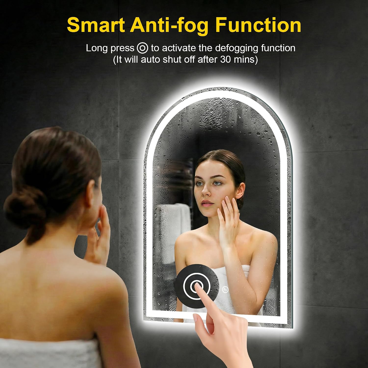 Arched LED Bathroom Mirror with Lights, 24" x 36" Lighted Vanity Mirror | Anti-Fog, Dimmable 3 Colors, Backlit +
