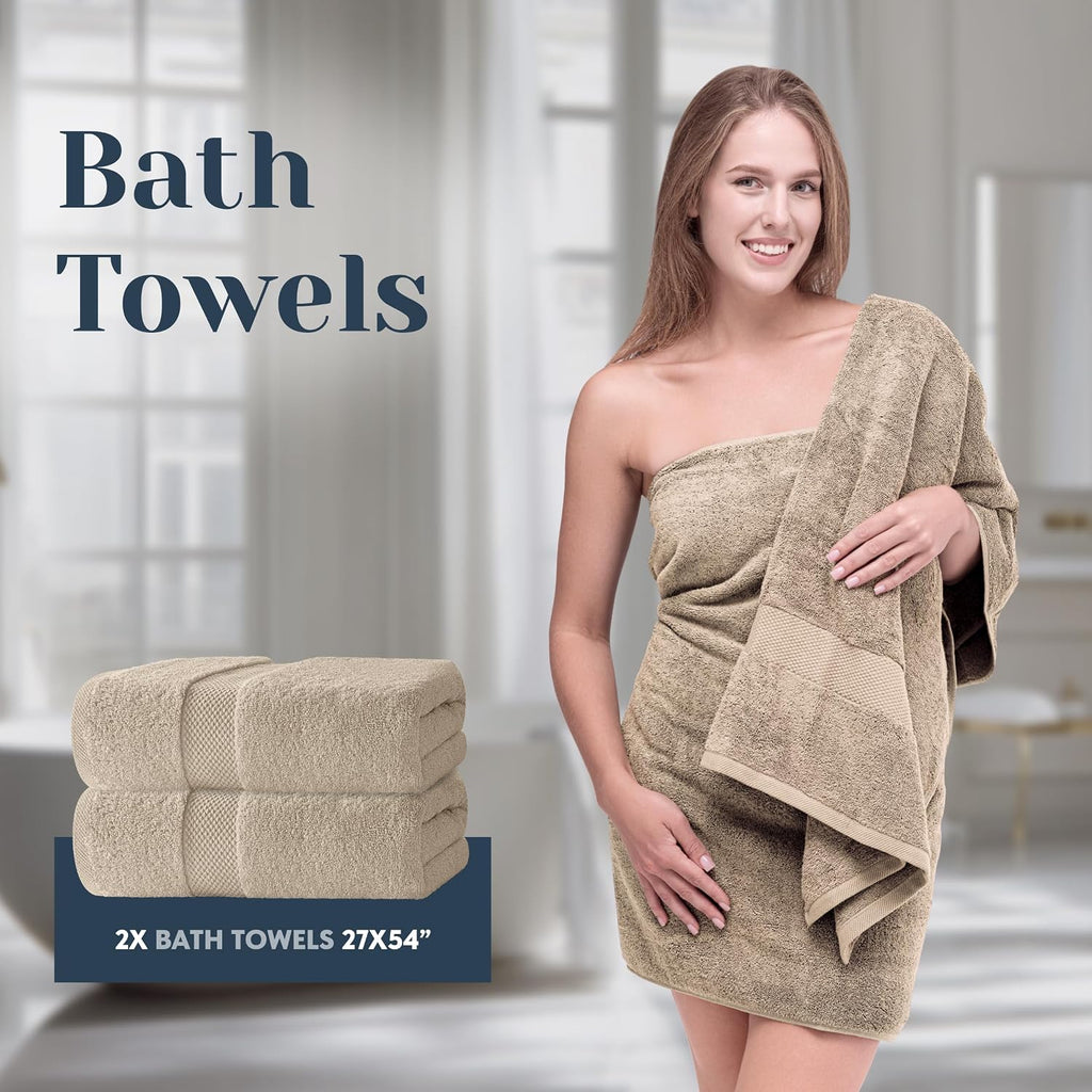 Luxury Bath Towel Set of 8 Pieces - 100% Turkish Cotton Highly Absorbent Towels for Bathroom, 2 Luxury Bath Towels