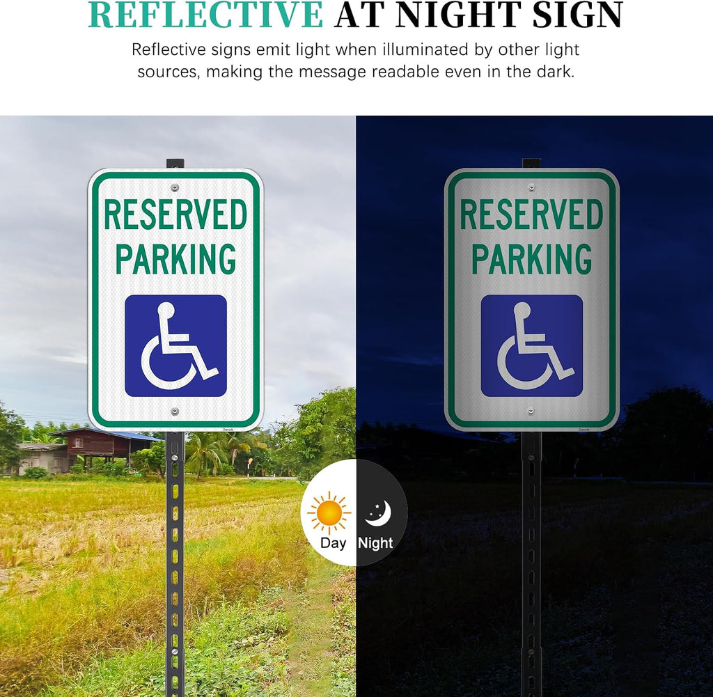 Handicap Reserved Parking Sign with 6Ft Stake, 18x12in | Engineer Grade Reflective Aluminum, Weatherproof Rustproof