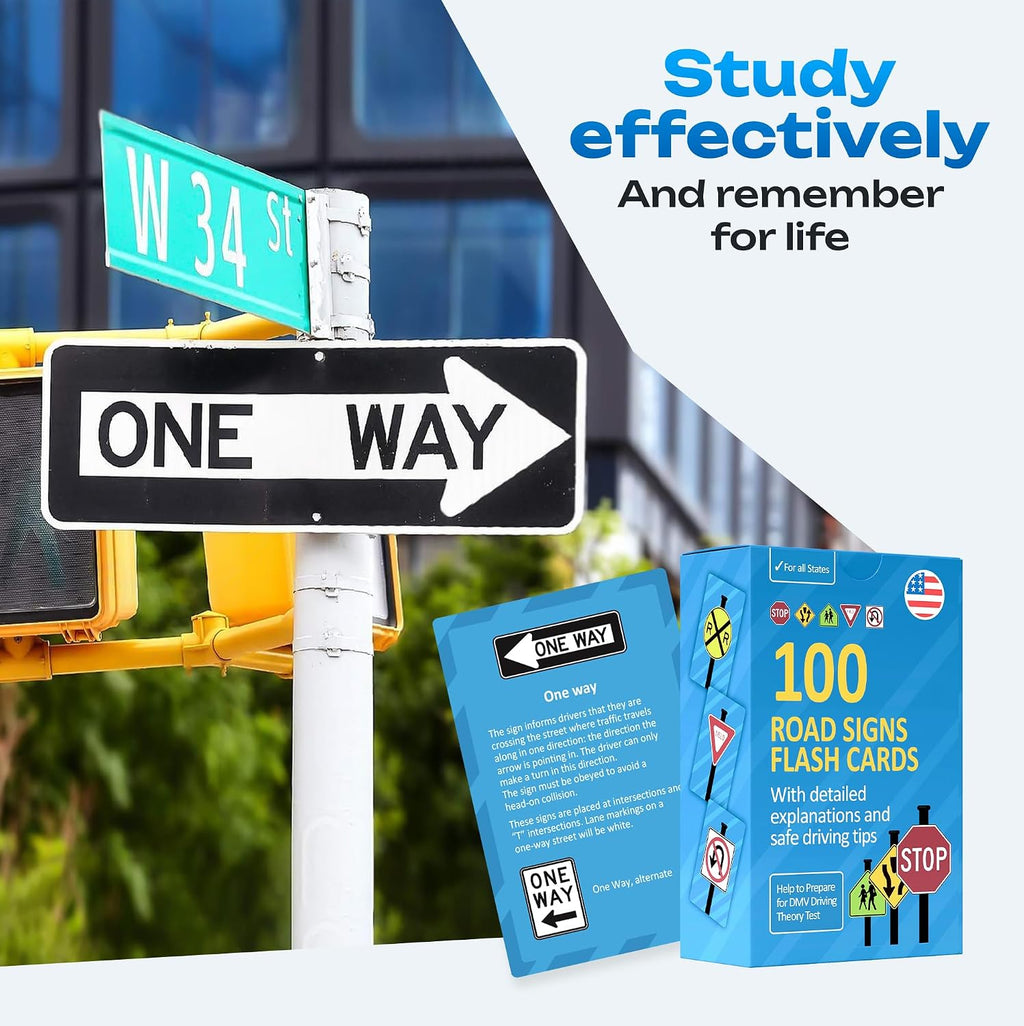 Road Signs Flash Cards with Detailed Explanations and Safe Driving Tips - Stocking Stuffers for Teens, Teen Boy