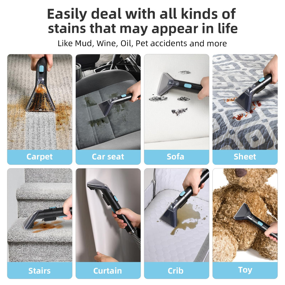 450W Carpet Cleaner Machine, 1 Bottle Cleaning Solutions (AU-C003)