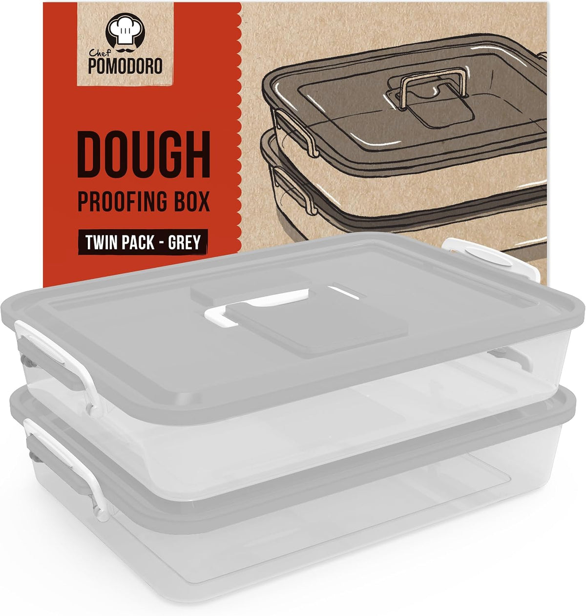 Pizza Dough Proofing Box 14x11 Dough Container Grey 2-Pack