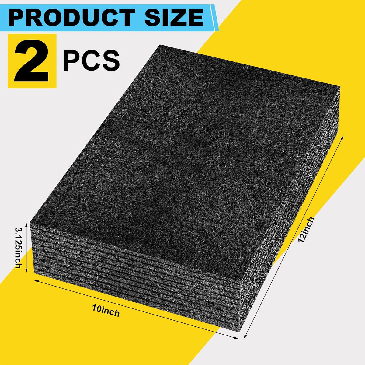 2 Pcs Polyethylene Foam Block, 12" X 10" X 3.125", Black
