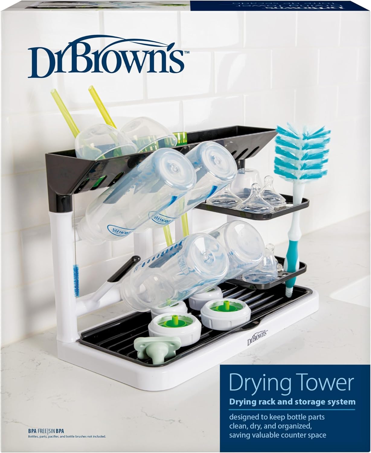 Drying Tower, Stand-Up Drying Rack, Countertop Baby Bottle Drying with Organized Storage for Baby Essentials, Space