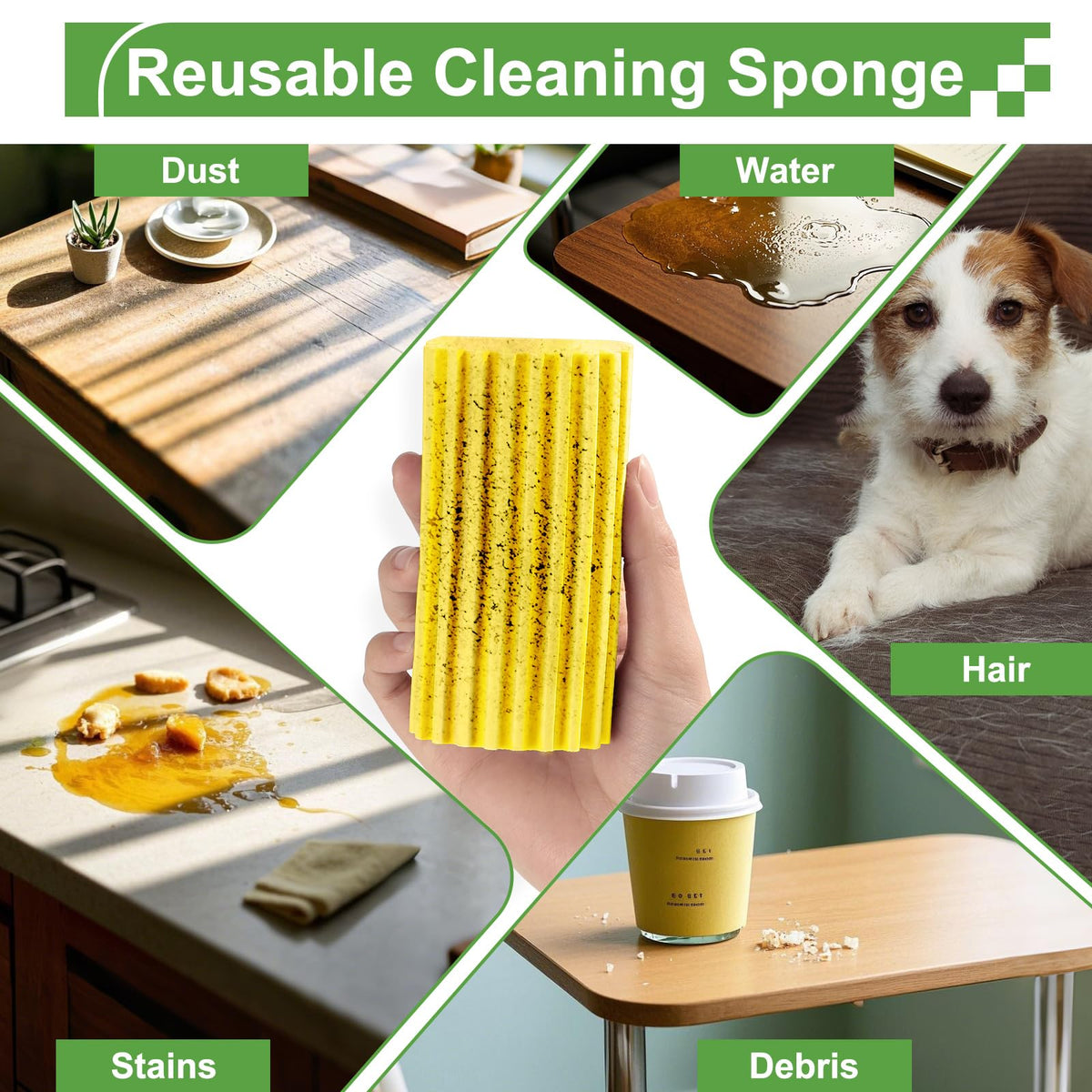 Damp Clean Duster Sponge,4Pcs Dust Sponge for Cleaning,Gray & Yellow