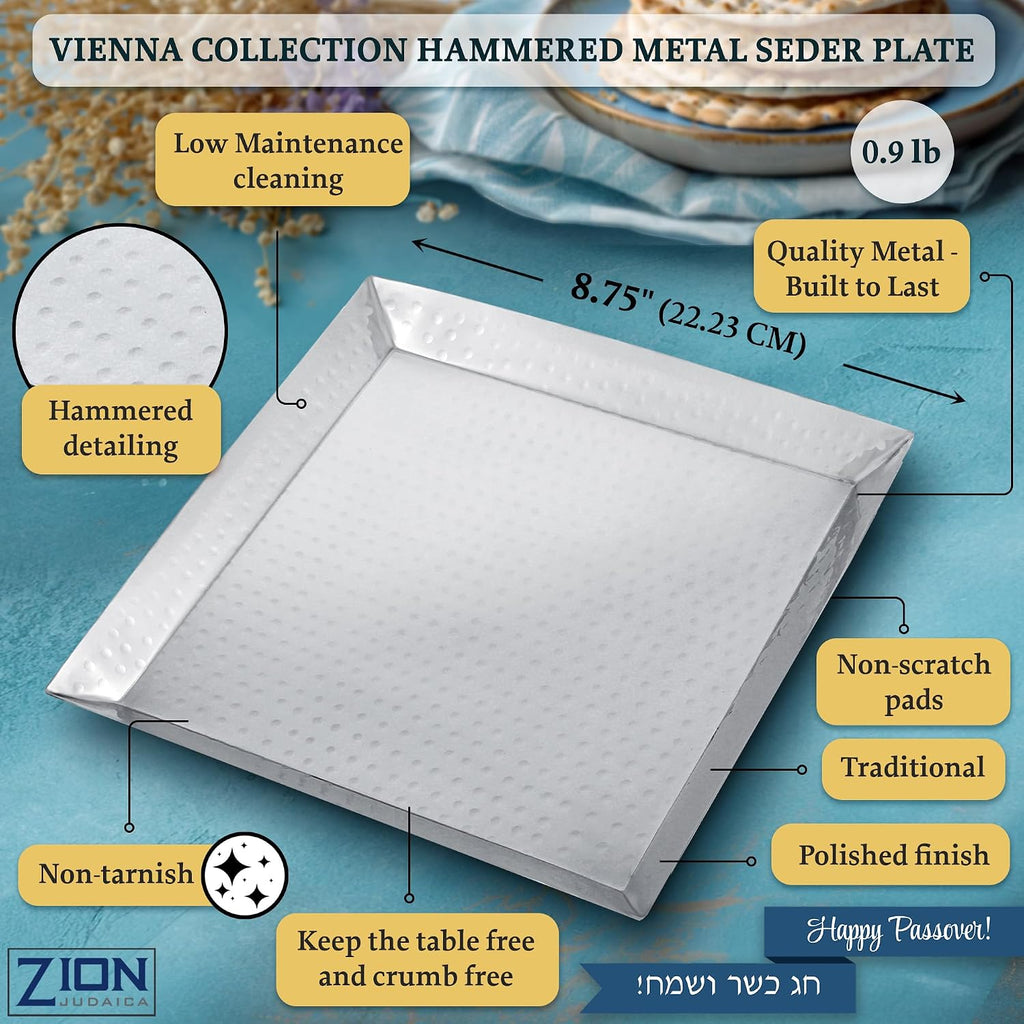 Passover Seder Complete Set Hammered Vienna Collection - Includes Seder Plate, Matzah Tray, Elijah Cup with Saucer