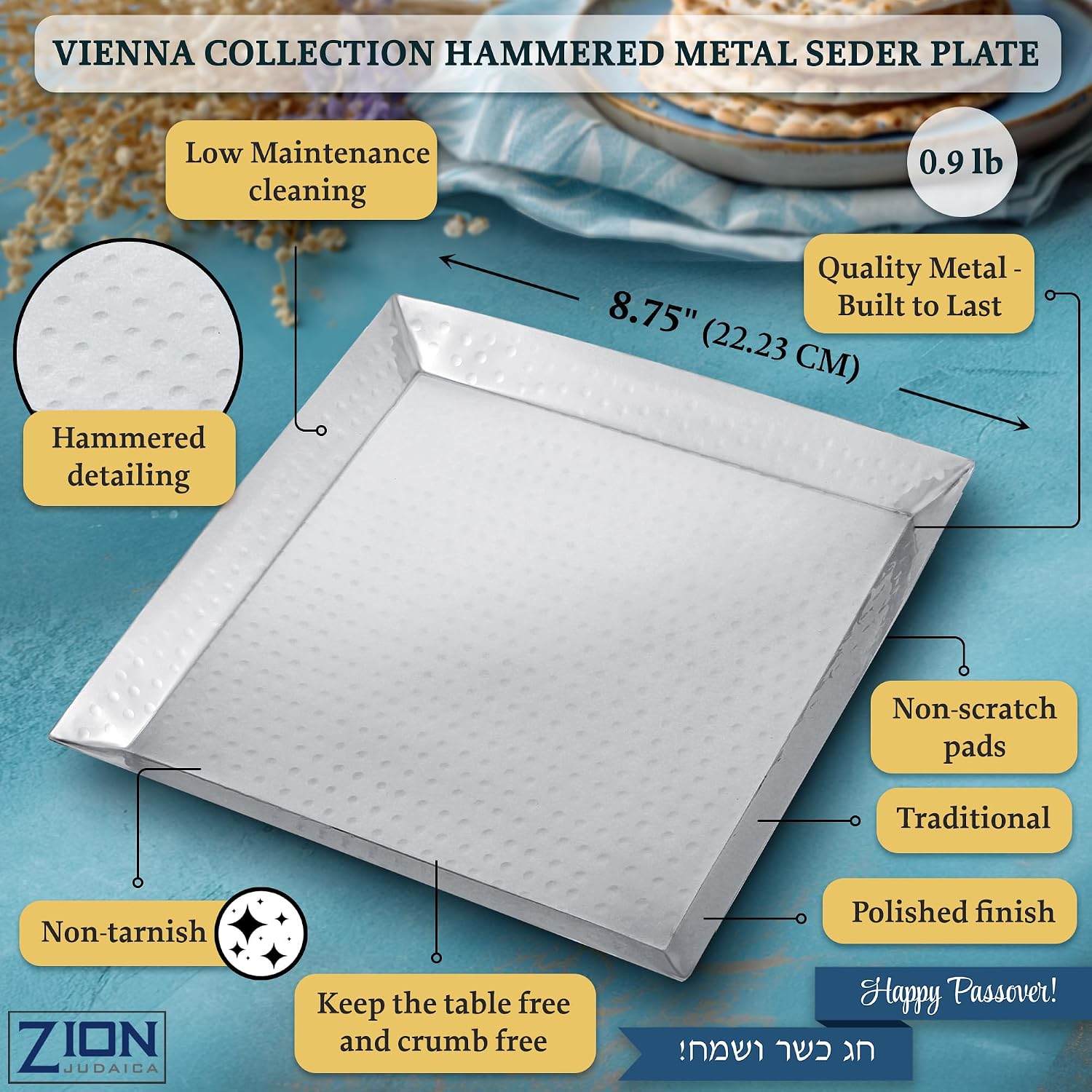 Passover Seder Complete Set Hammered Vienna Collection - Includes Seder Plate, Matzah Tray, Elijah Cup with Saucer