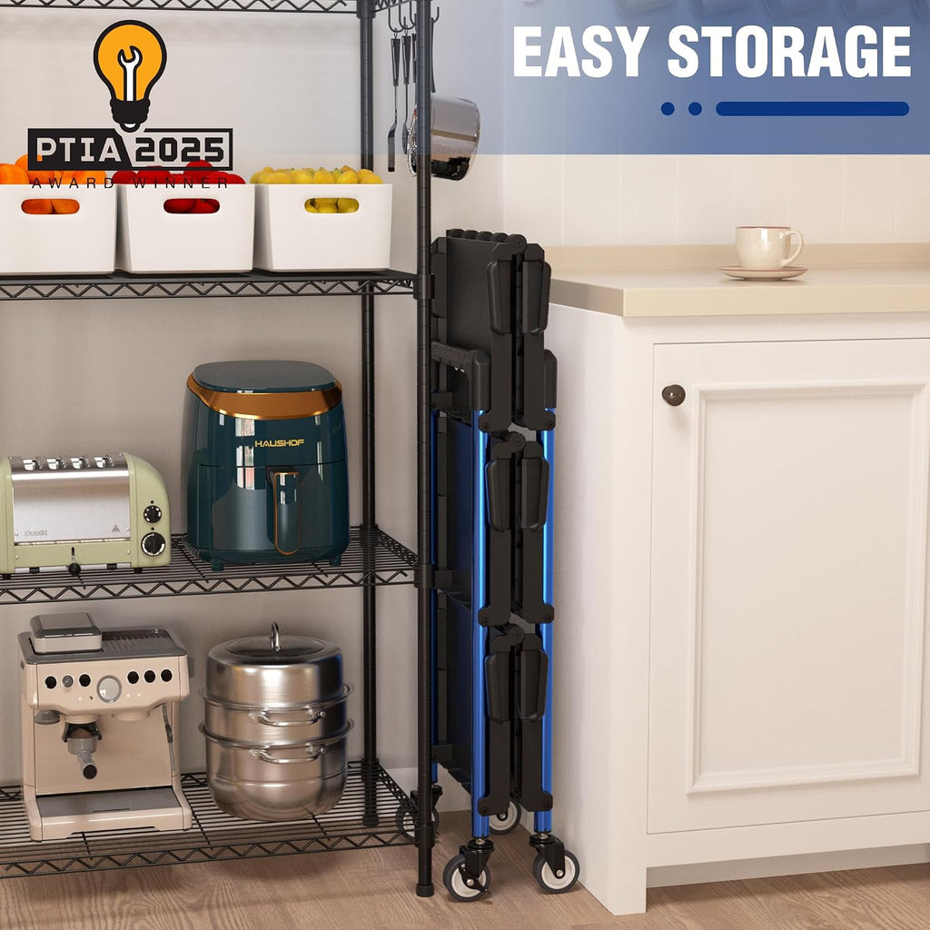 3-Tier Collapsible Utility Cart, 210 LBS Cart with Wheels