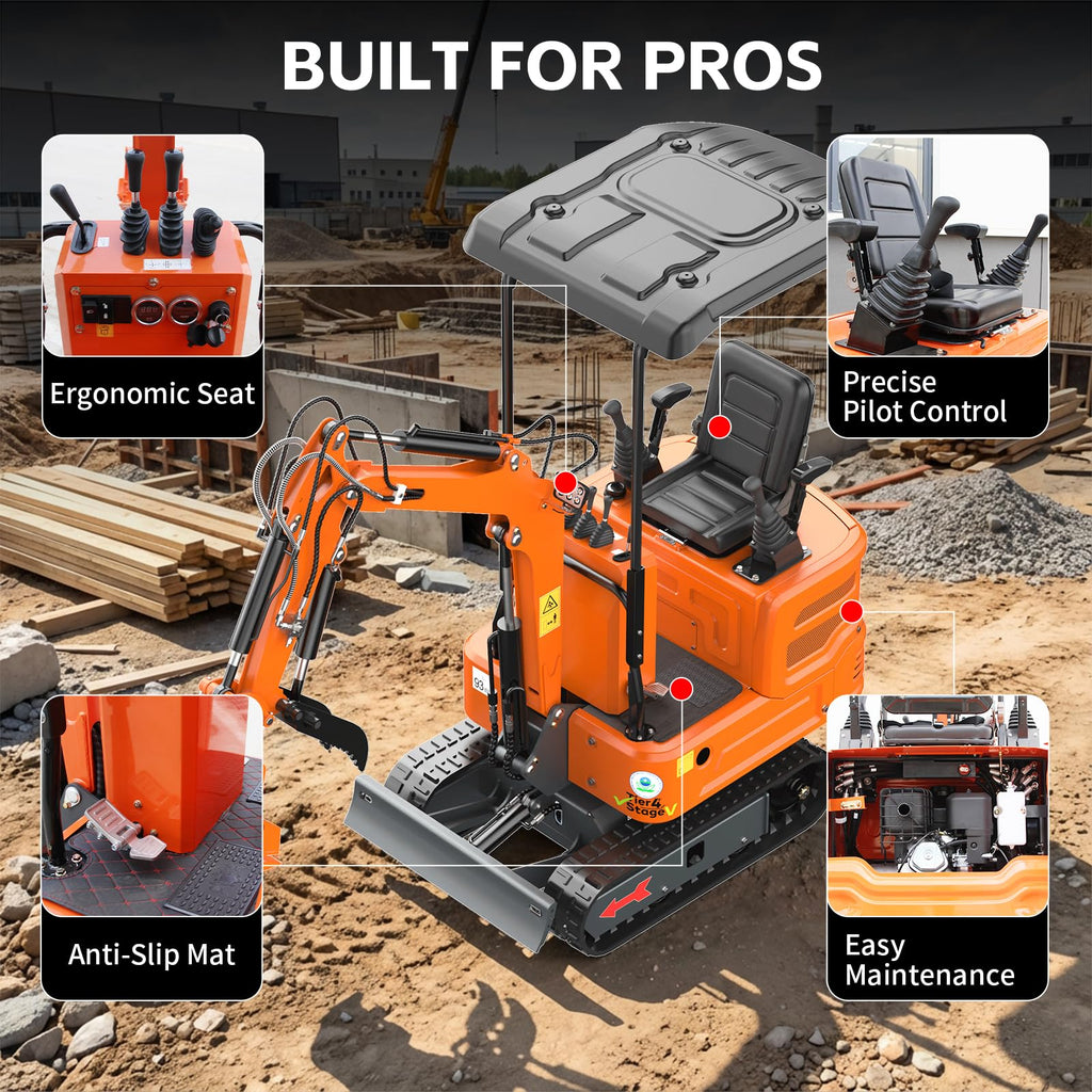 2650lb Mini Excavator 13.5 hp B&S Gas Engine.(Orange+3)