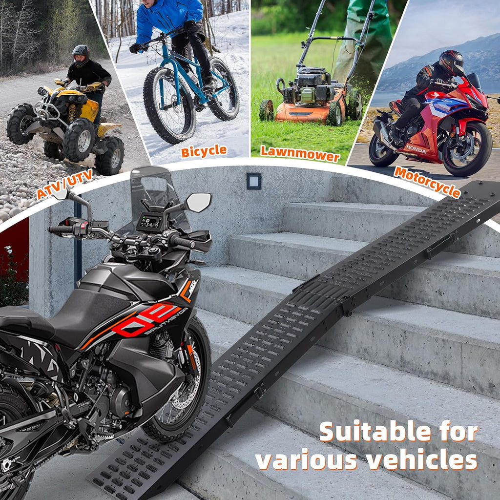 72.5" Heavy Duty Folding Loading Ramps with Sandblasted Finish, 1500lb Capacity, Ideal for Motorcycles, Lawn Mowers