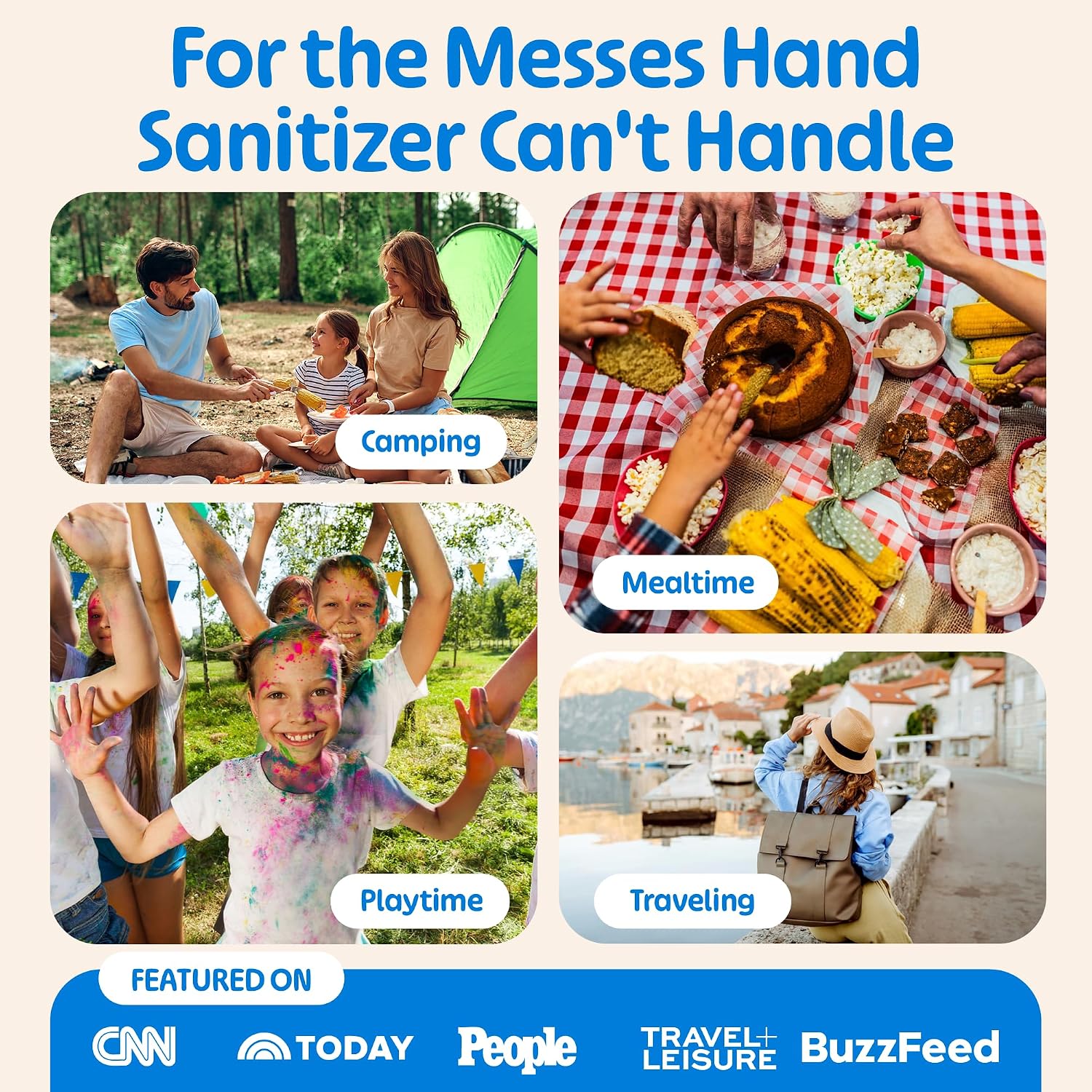 Hand Sanitizer Wipes 8 Pack (8 Count) - Fragrance Free Hand Sanitizer Travel Size - pH Balanced, Biodegradable On The