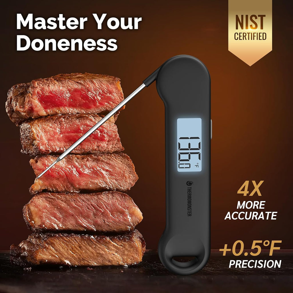 0.5 Sec Instant Read Meat Thermometer Digital for Outdoor Fryer, Black