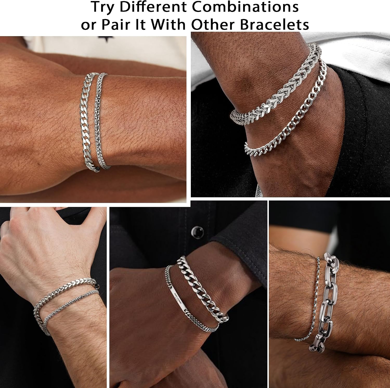 Mens Bracelet Silver and Gold Bracelet for Men Rakhi for Brother | Waterproof Stainless Steel Cuban Chain Bracelet