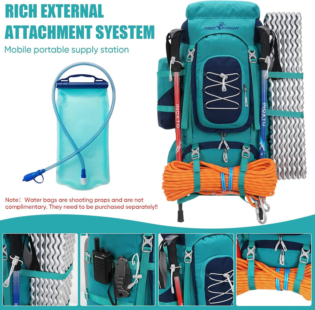 70L (65+5) Waterproof Hiking Camping Backpack with Rain Cover, Outdoor Sport Travel Daypack for Climbing Touring