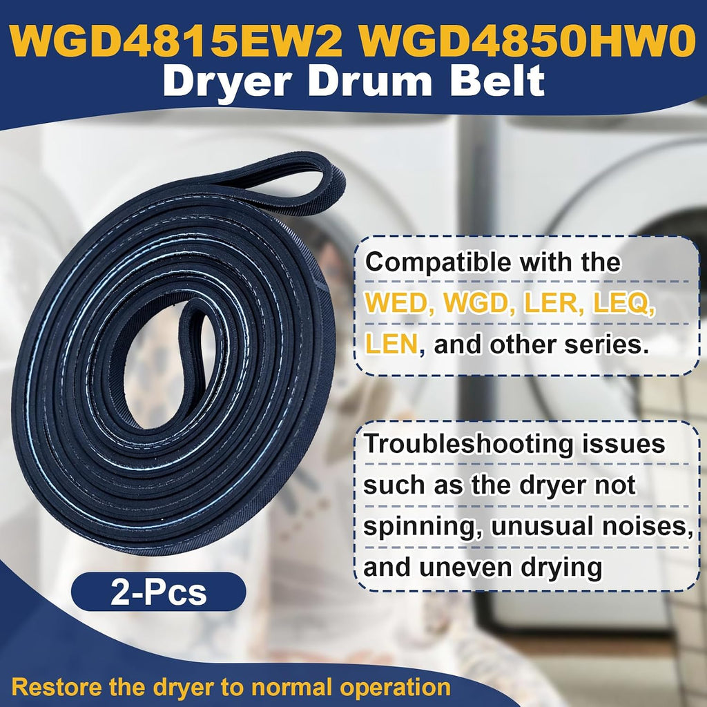 2-Pack Replacement Dryer Belt, Compatible With WED4815EW1, 92.25" 4-Rib