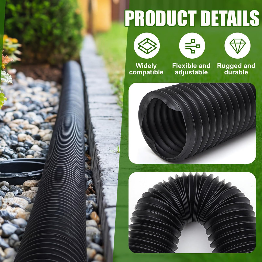 4 in OD x 25 ft Flexible Drain Pipe Expandable Landscaping