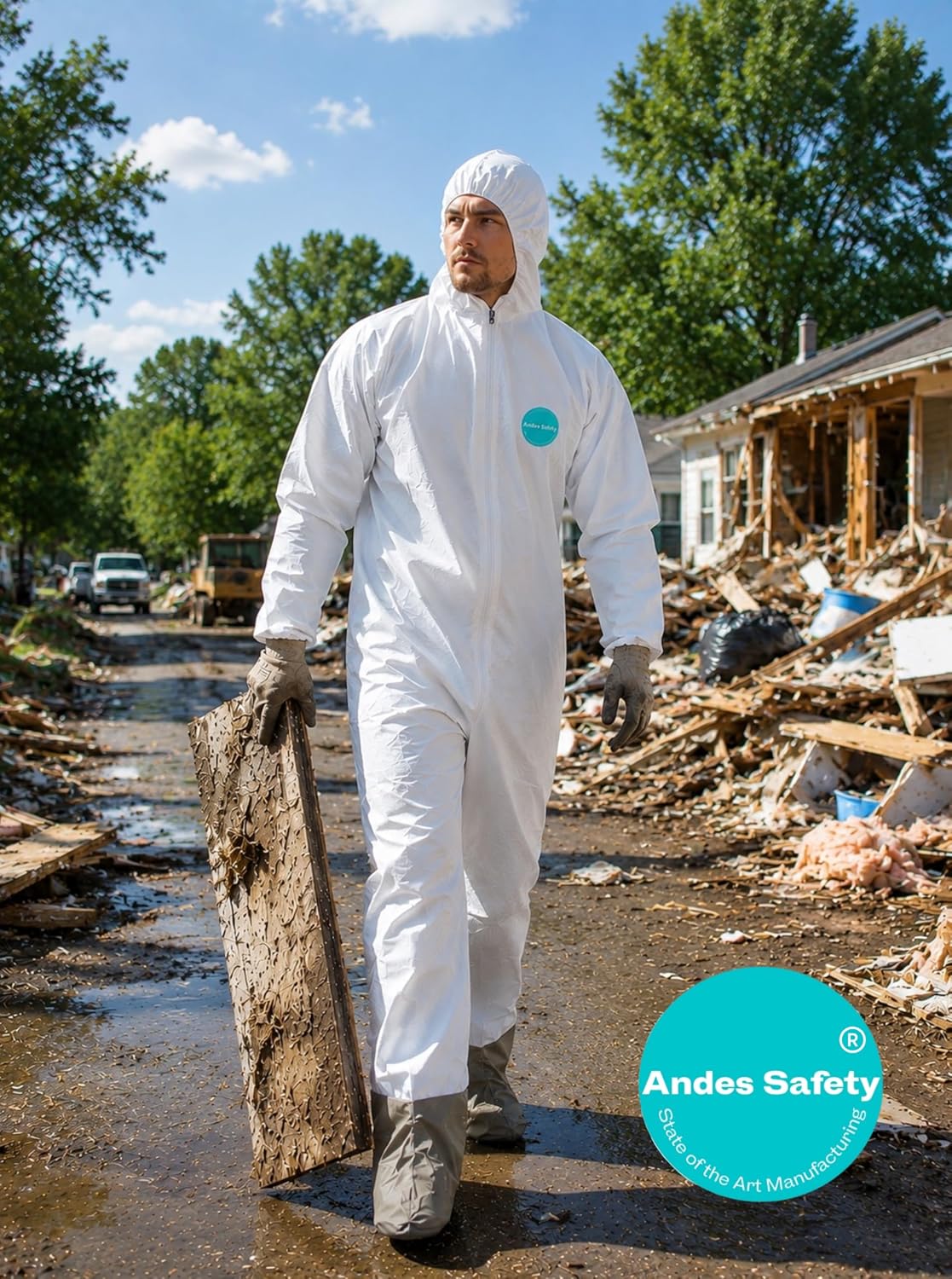Andes Hazmat Suits, Protective Coveralls with Attached Boots, Heavy Duty Full Body Disposable Painters Suits, Lab