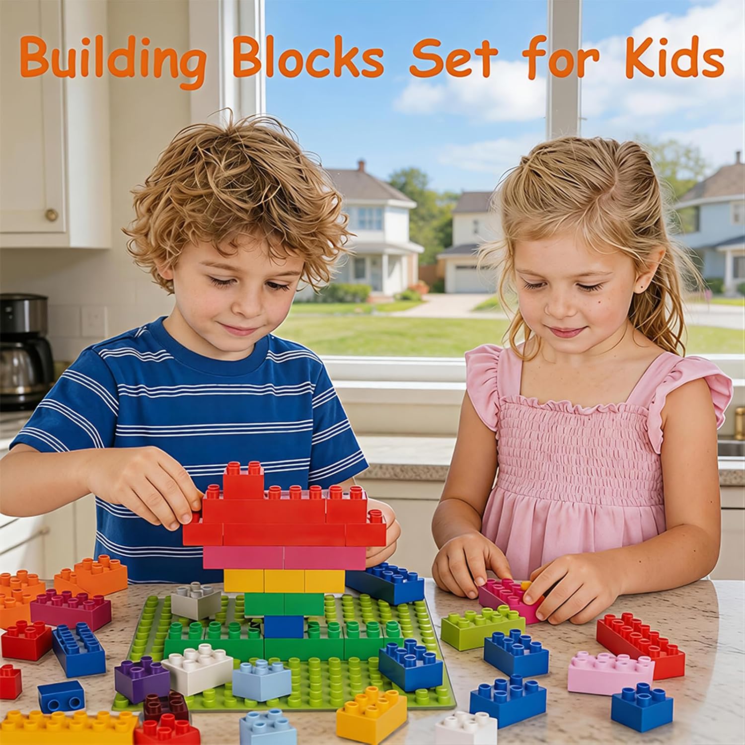 Building Blocks Set for Kids with Baseplate Big Building Bricks 101Pcs Classic Bulk Sensory Toy for Kids Toddlers