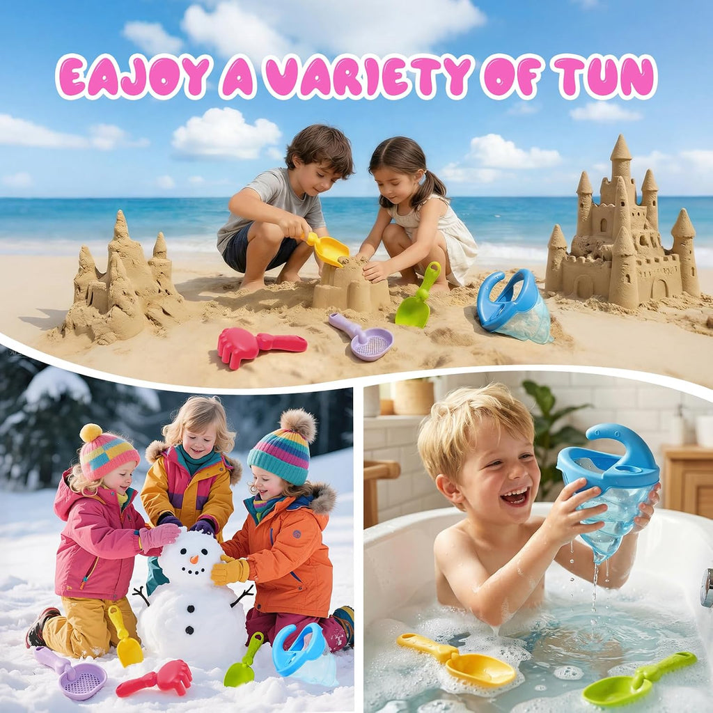 Beach Toys for Kids, 5Pcs Sand Spilling Funnel,Set with Shovel Rake Siftersand Spoon,Outdoor Sandbox Toys for