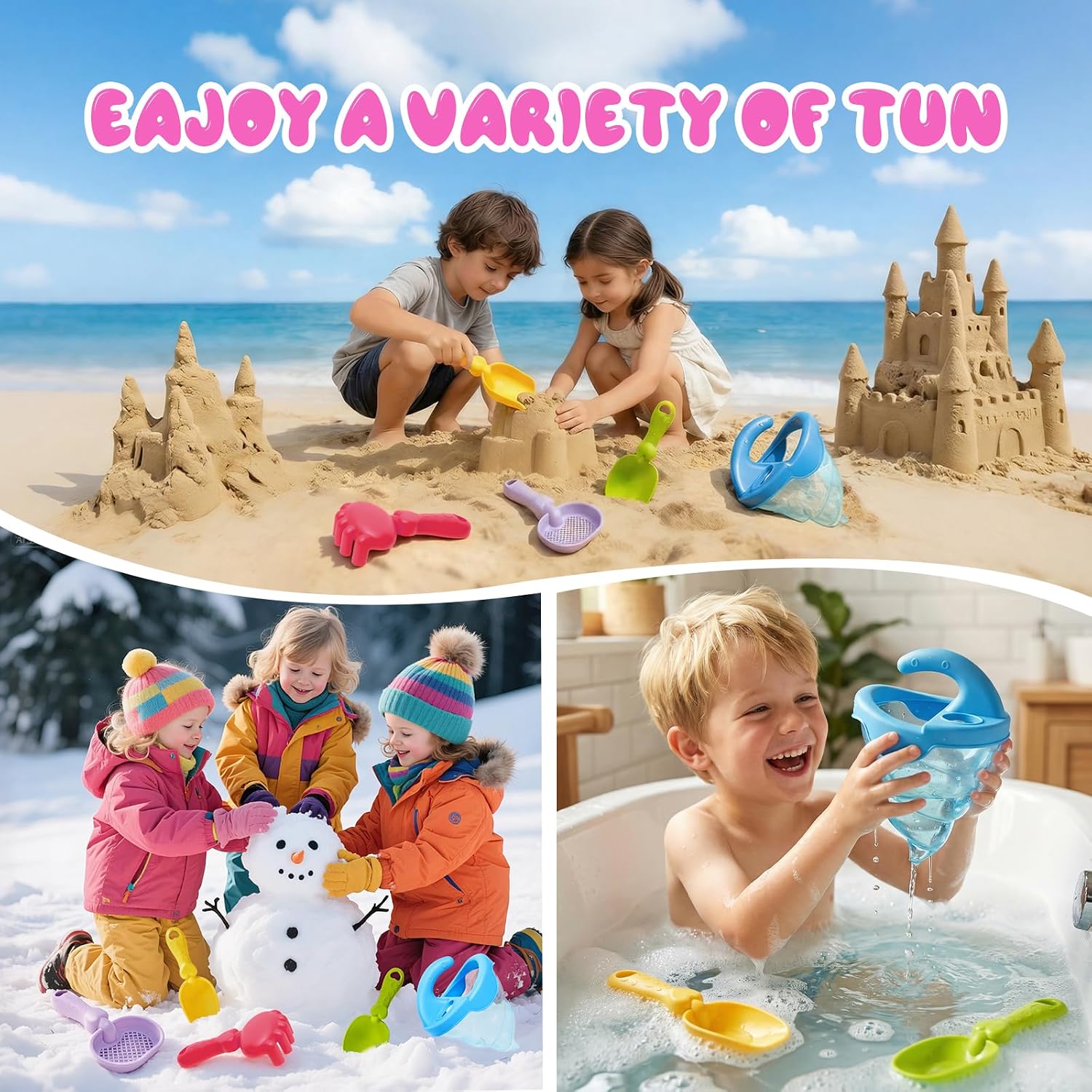 Beach Toys for Kids, 5Pcs Sand Spilling Funnel,Set with Shovel Rake Siftersand Spoon,Outdoor Sandbox Toys for