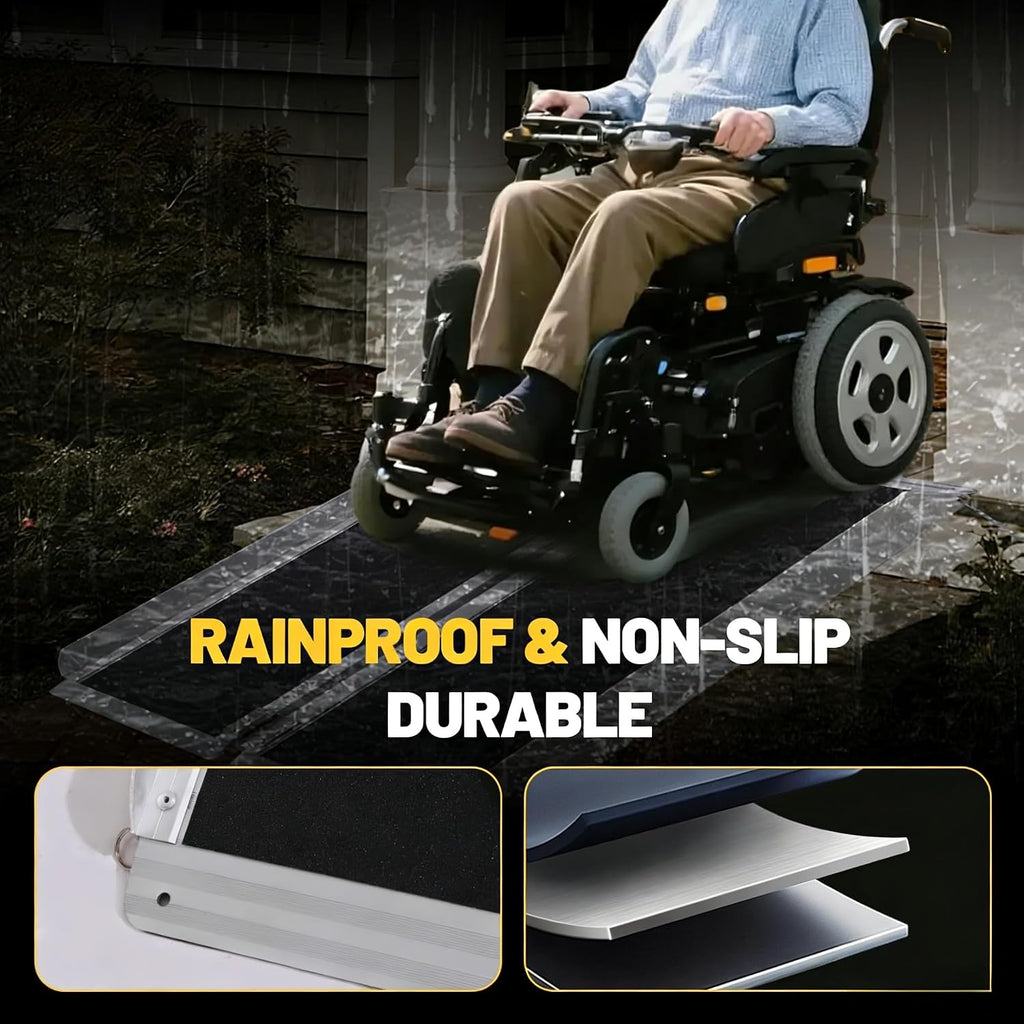 Portable Wheelchair Ramp 7FT, Non-Slip Aluminum Folding Portable Ramp, Handicap Wheelchair Ramps for Home Steps, 800
