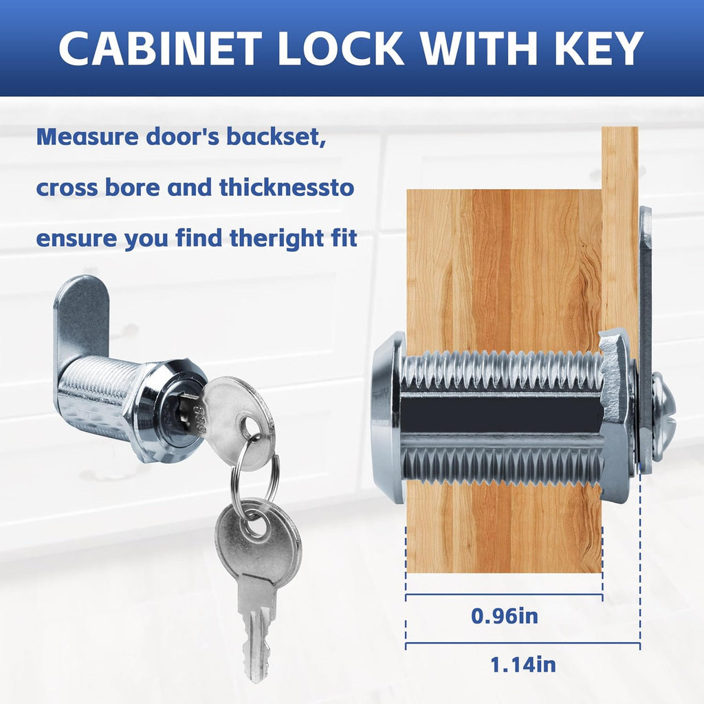 U9945 Stainless Steel Drawer Cabinet Cam Lock with Keys 4 Pack | 1-1/8in lock,max 13/16in panel thickness,RV camper