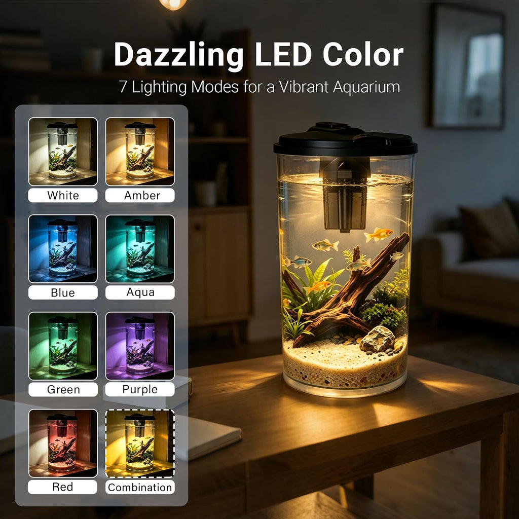 Plastic 6-Gallon AquaView 360 Aquarium Kit for Tropical Fish, Betta Fish with LED Lighting and Power Filter Clear