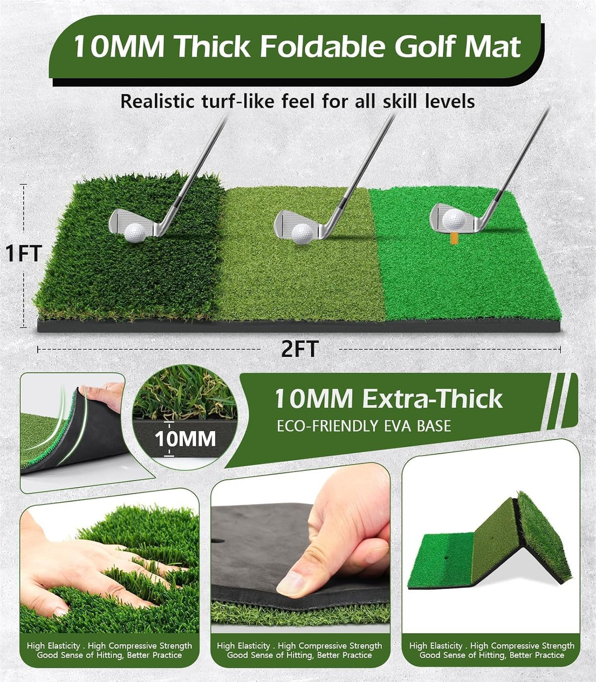 Golf Net, 10x7FT Home Golf Hitting Aids Equipment with Foldable Tri-Turf Mat for Backyard Driving Chipping Swing with