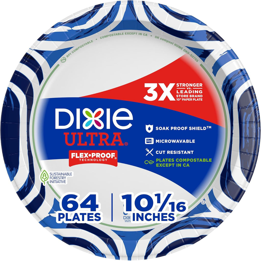Disposable Plates, 64 Ct, Heavy Duty 10 Inch Paper Plates