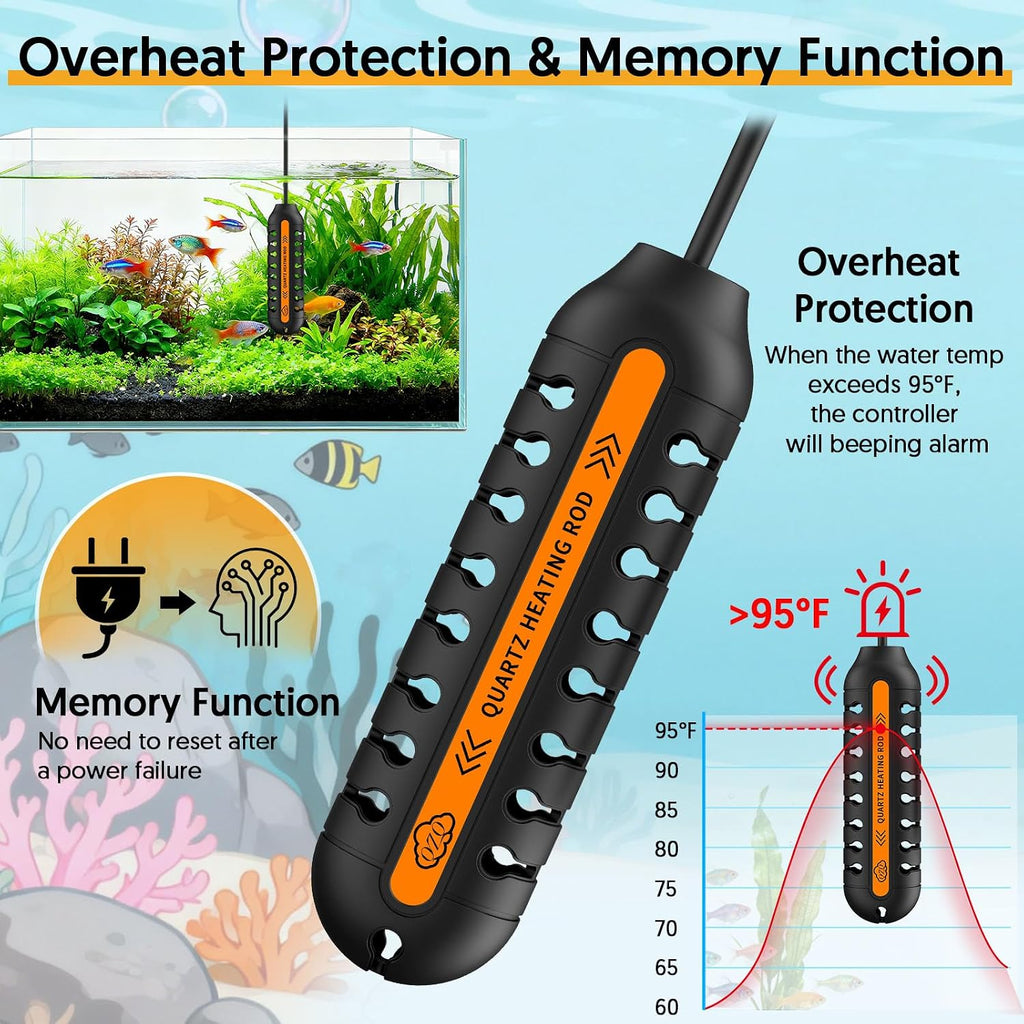 Aquarium Heater, 25W Adjustable Fish Tank Heater with Digital Display | External Temperature Controller, Submersible