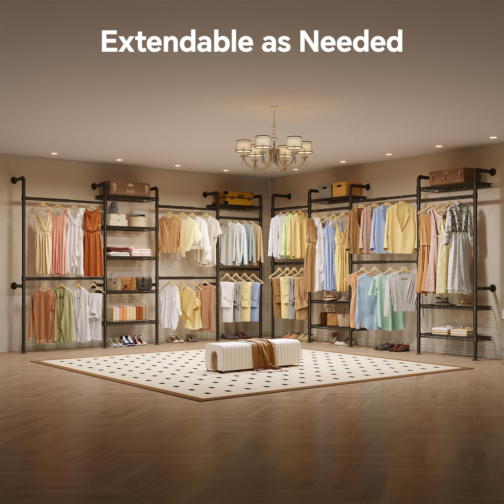 W4 Wall Mounted Clothes Rack, Industrial Pipe Clothing Rack, Black