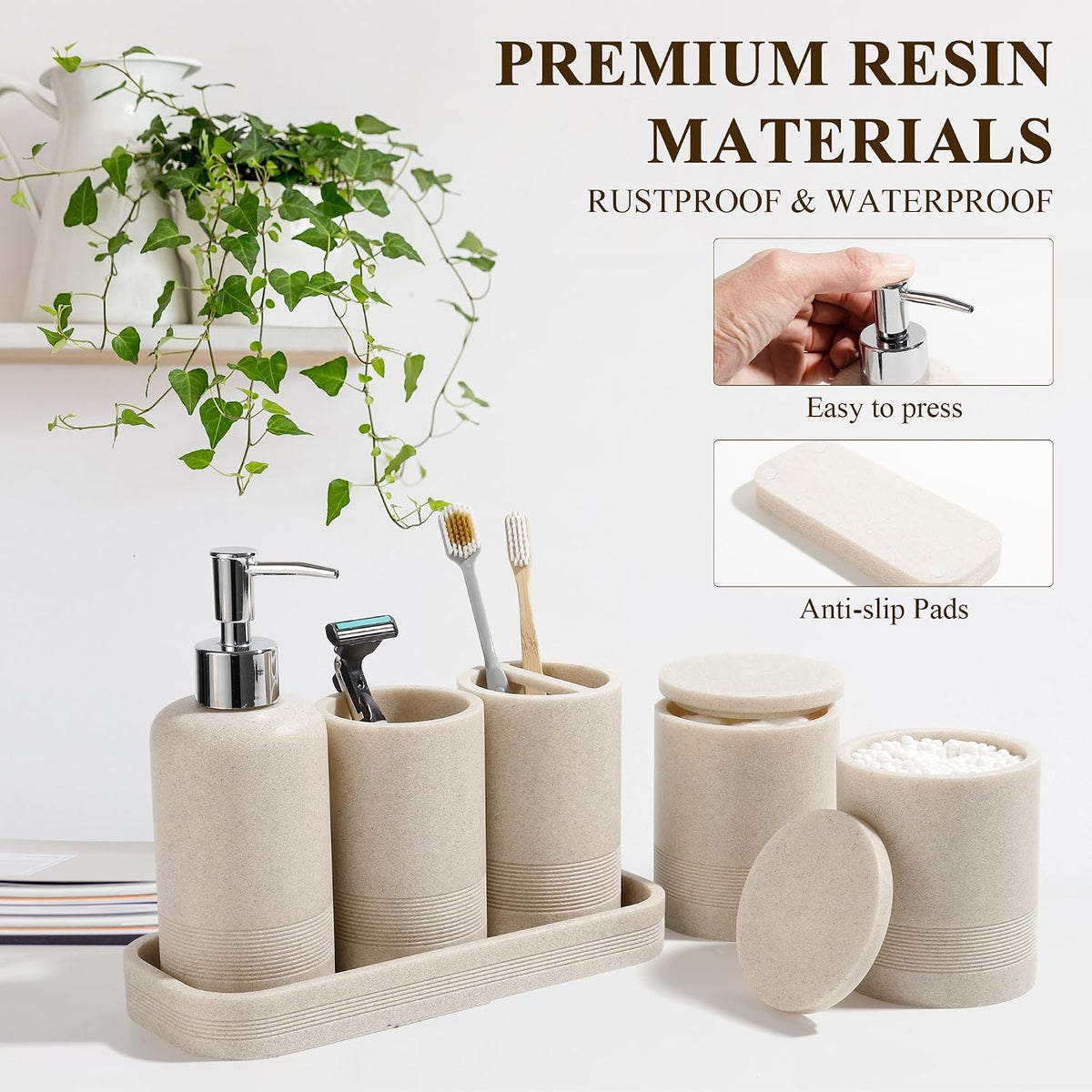 Bathroom Accessories Set, 6-Piece Bathroom Accessory Set, Toothbrush Holders Set, Soap Dispenser, Vanity Tray