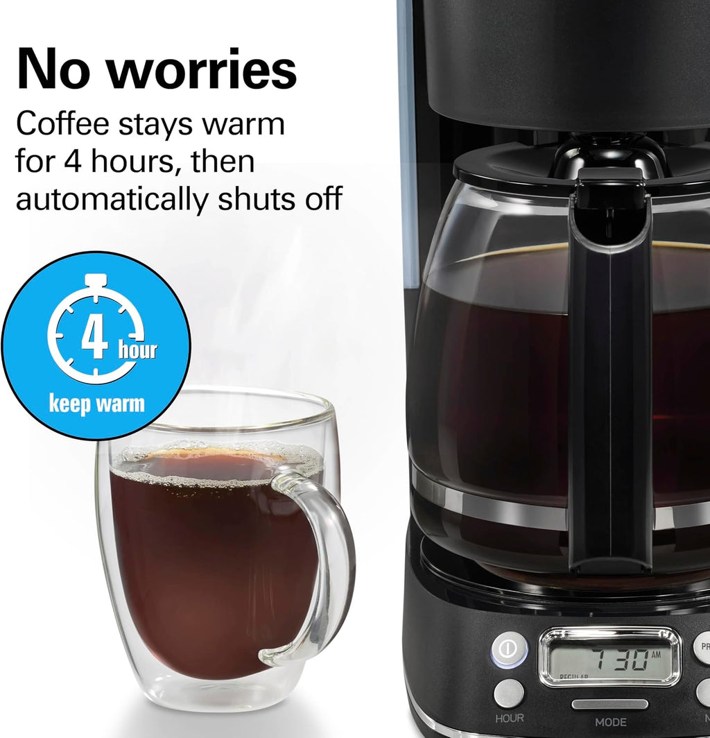 12 Cup Programmable Drip Hot & Iced Coffee Maker | Borosilicate Glass Carafe | 4-Hour Auto Shutoff | Auto-Pause &
