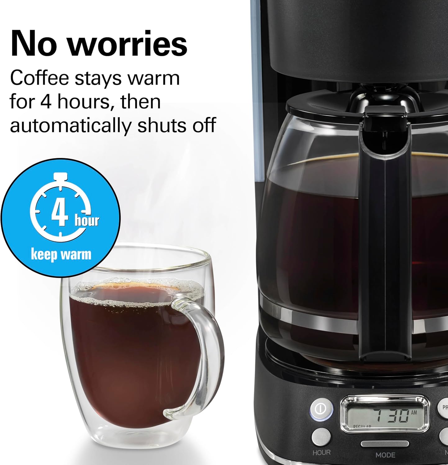 12 Cup Programmable Drip Hot & Iced Coffee Maker | Borosilicate Glass Carafe | 4-Hour Auto Shutoff | Auto-Pause &