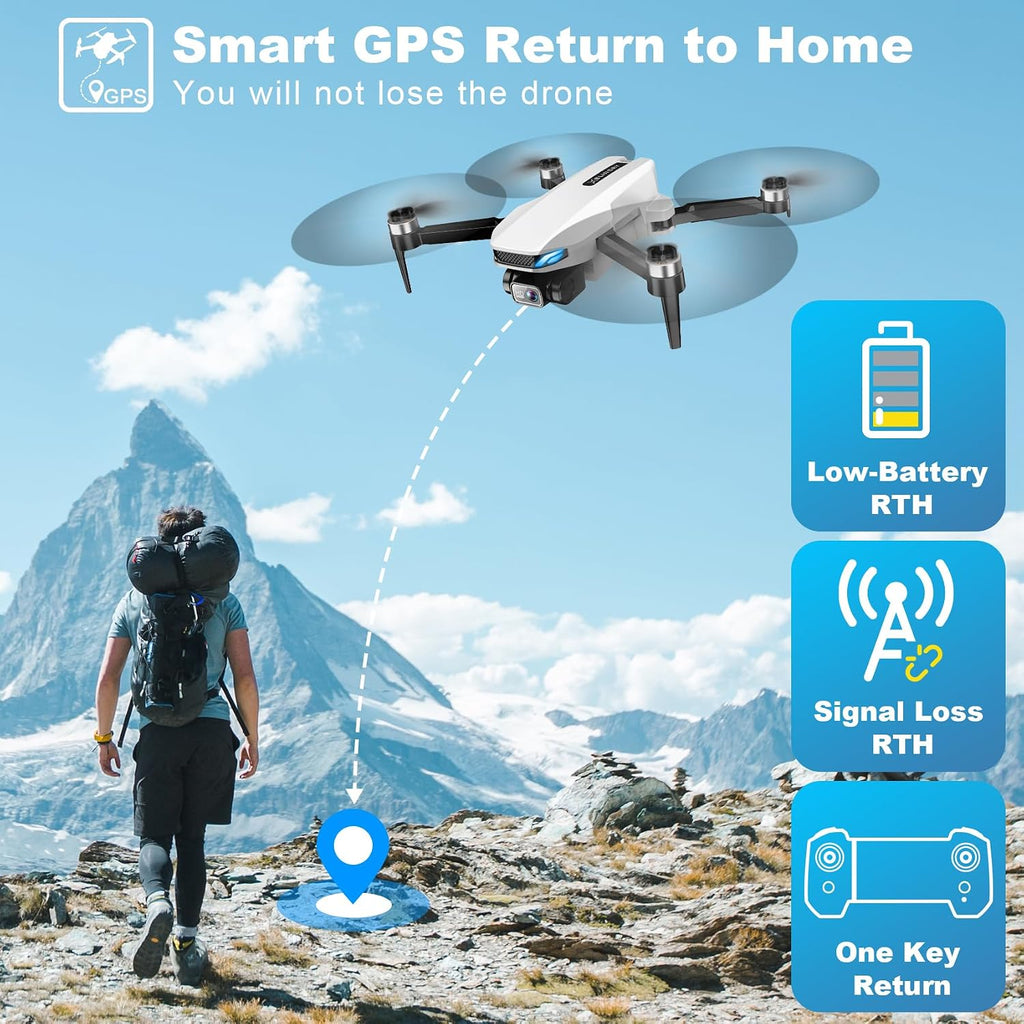 GPS Drone with Camera for Adults, 2K HD GPS Drones with Auto Return, Follow Me, Circle Fly, Waypoint Fly, Optical