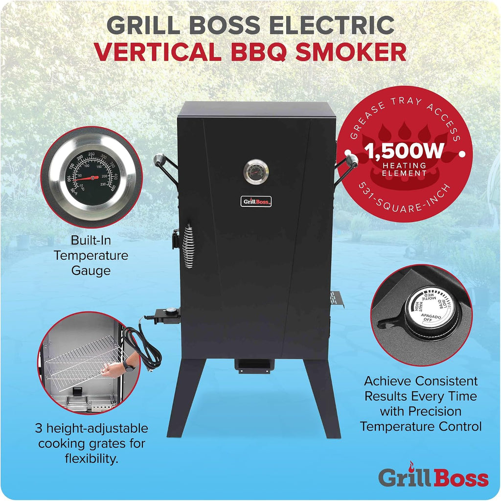 Grill Boss Electric Pellet Smoker, Vertical BBQ with Digital Controls, Black
