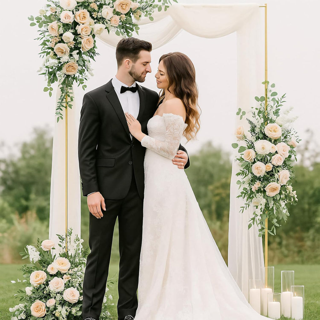 Metal Wedding Arch Backdrop Stand 6.6x3.3 FT Gold Square Balloon Arch Frame for Ceremony Party Birthday Bridal Baby