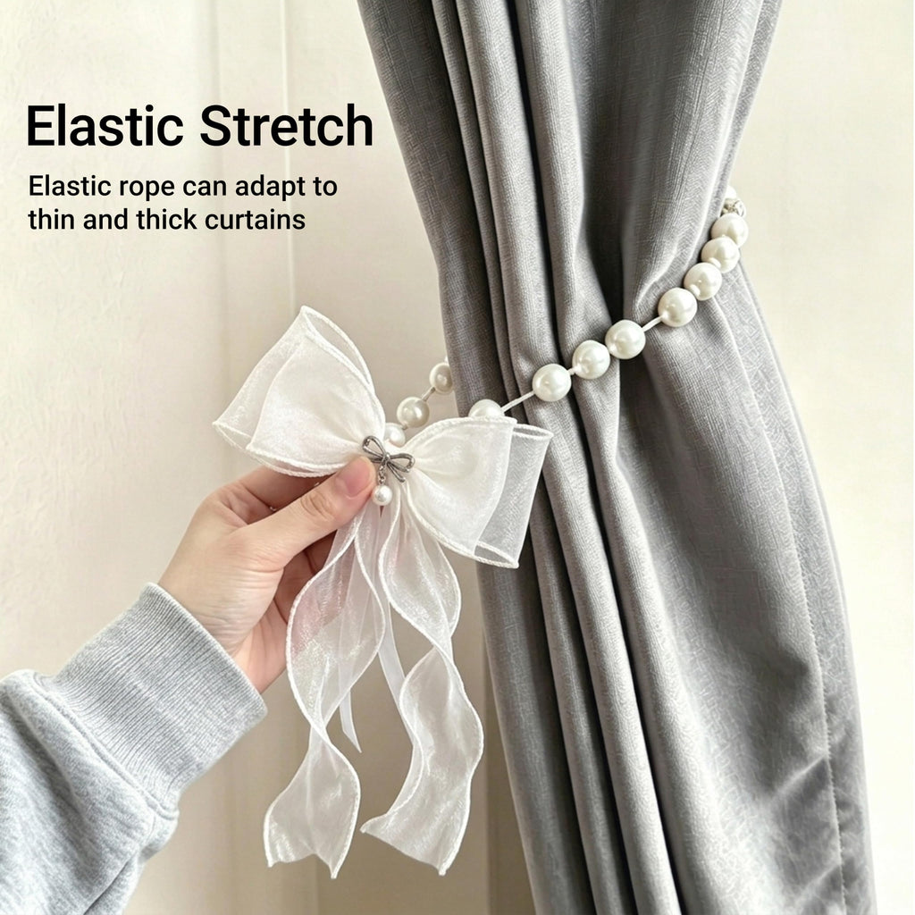 Pearl Bow Magnetic Curtain Tiebacks for Home Decor (2, White)
