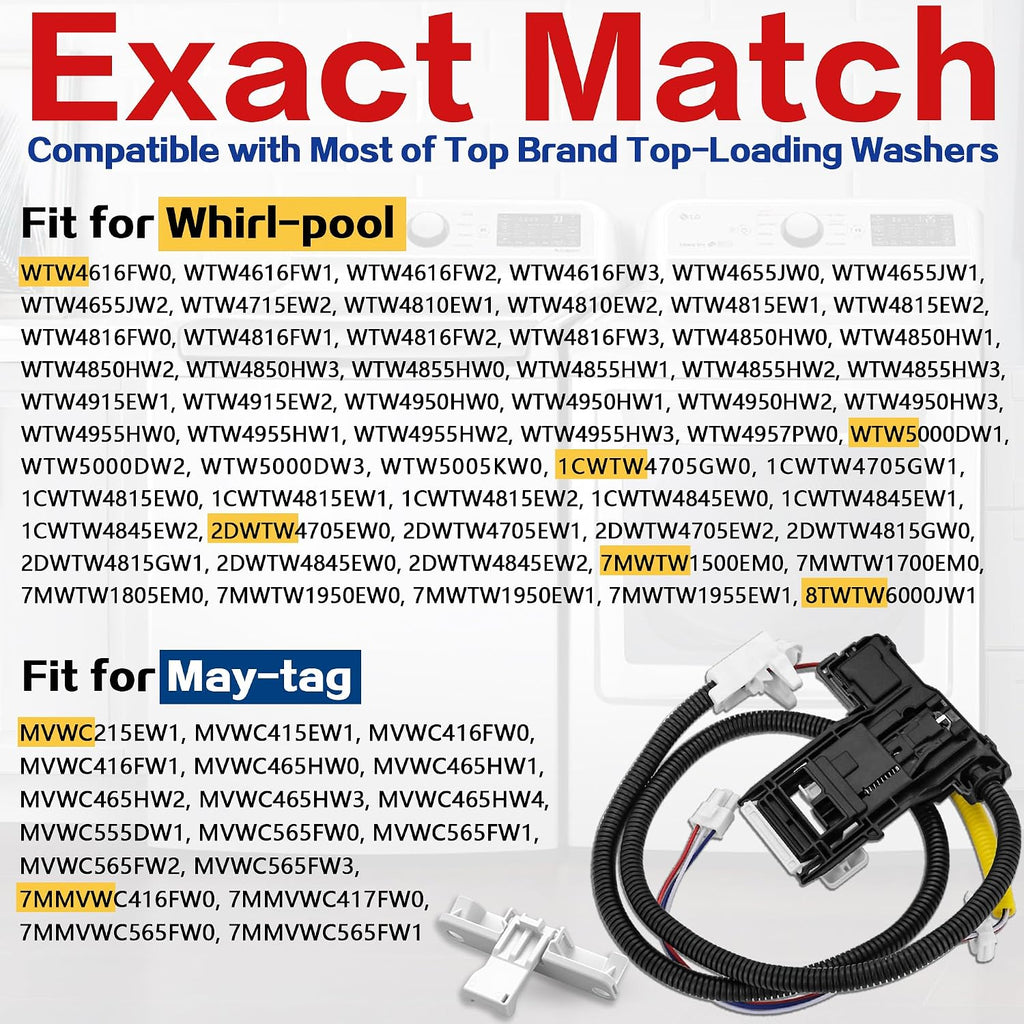 WTW4855HW2 WTW4816FW3 Washer Door Lid Lock Switch Kit Fit for Whirl-pool