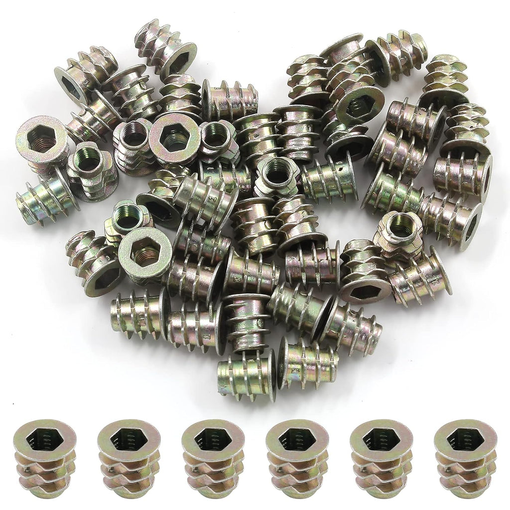 M5x10mm Threaded Insert Nuts, 50Pcs, 13/64 x 25/64 inch