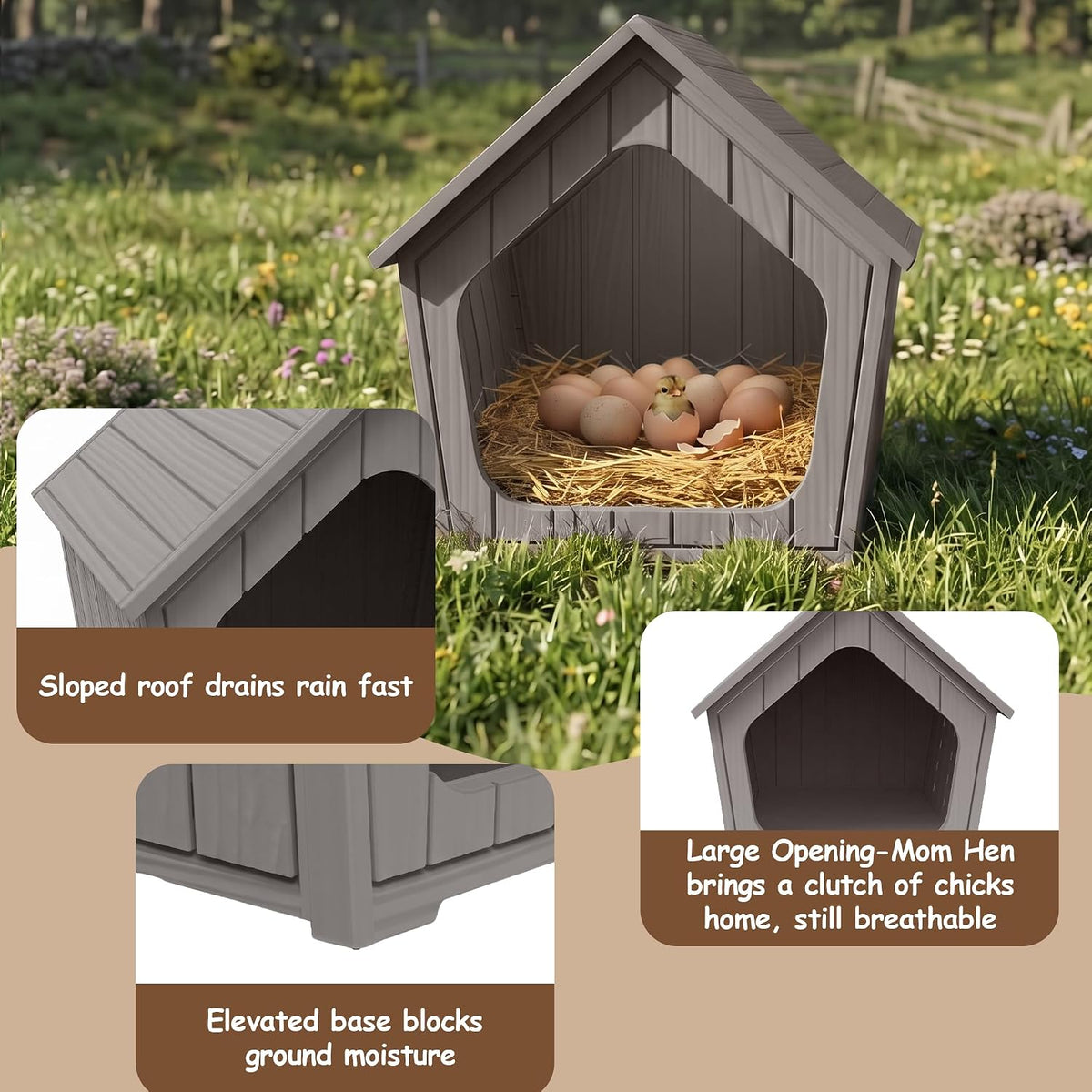 Outdoor Indoor Chicken Coop, Grey