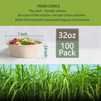 32 Ounce Large Paper Bowls Disposable Soup Bowl Disposable Heavy Duty Compostable Bowls, Eco-friendly Sugarcane and