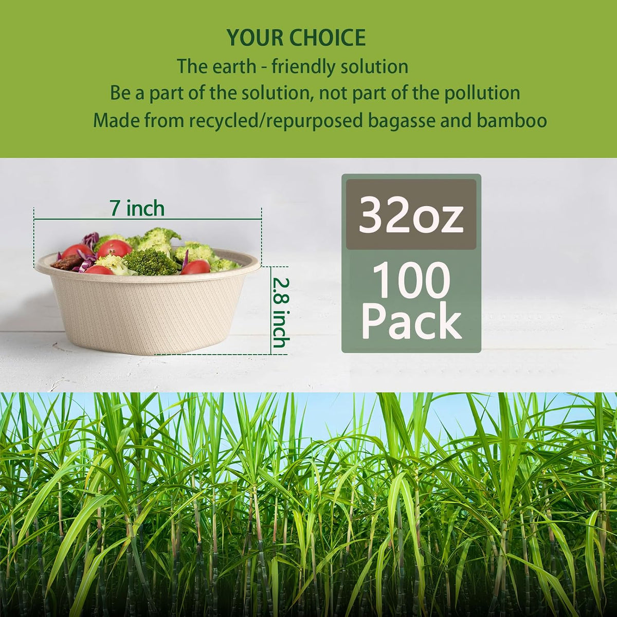 32 Ounce Large Paper Bowls Disposable Soup Bowl Disposable Heavy Duty Compostable Bowls, Eco-friendly Sugarcane and