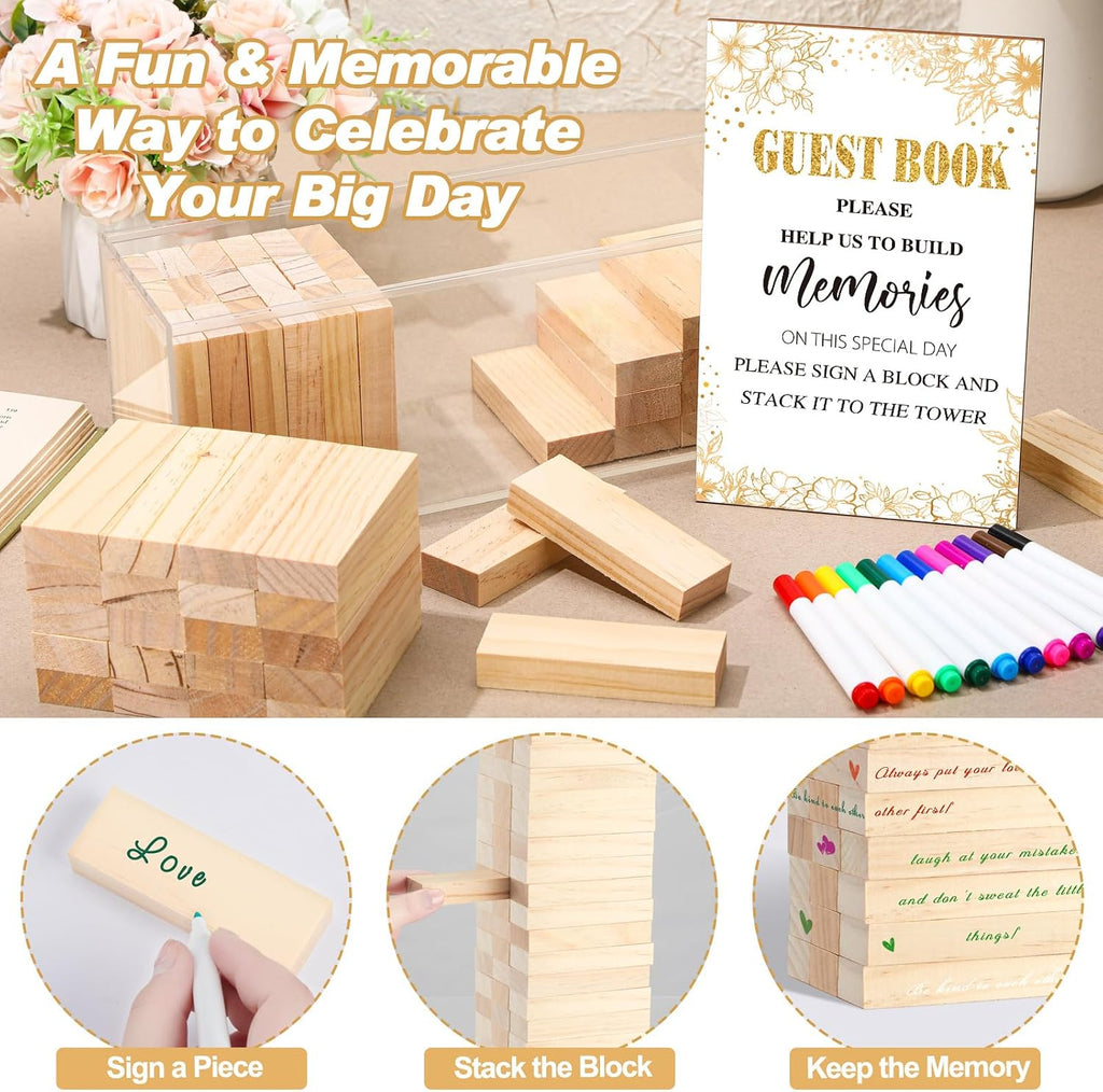 80 Pcs Wedding Guest Book Alternative Wooden Block Guest Book for Wedding Sign in Bridal Shower Decoration 54 Pcs