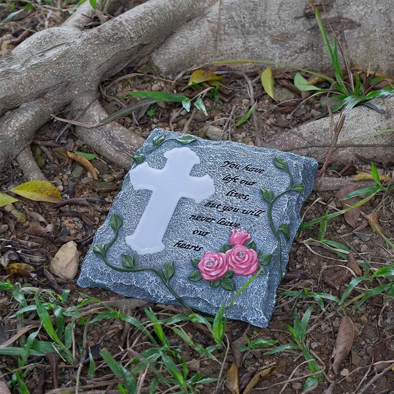 Cross Solar Lights Outdoor Garden Memorial Stepping Stone, IP65 Waterproof is Used for Walls or Lawns, A Touching