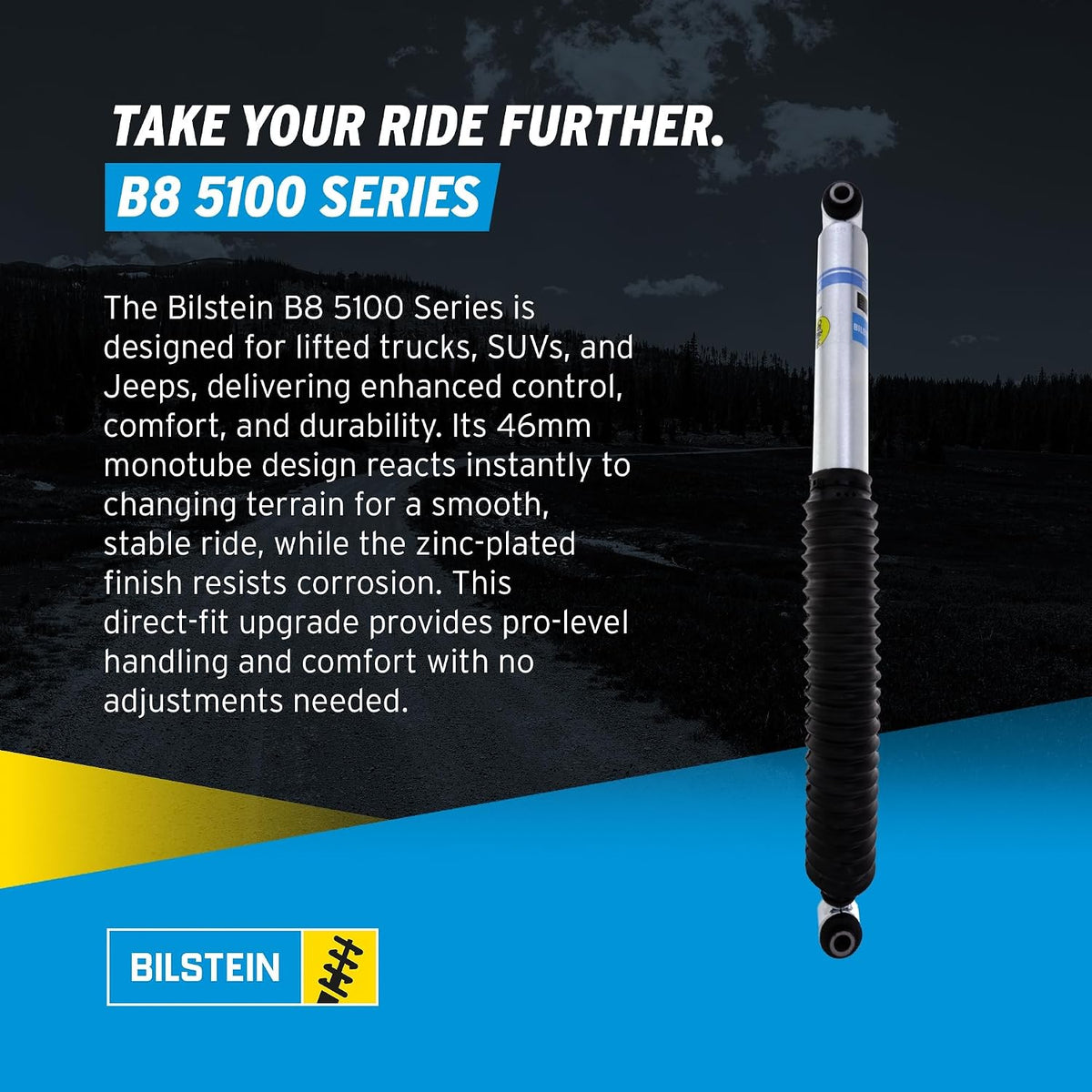 Bilstein Pair of Rear B8 5100 Series Shocks Compatible with 2014-2018 Silverado/Sierra 1500 with 0-1" Rear Lift | Easy Installation | Smooth Performance