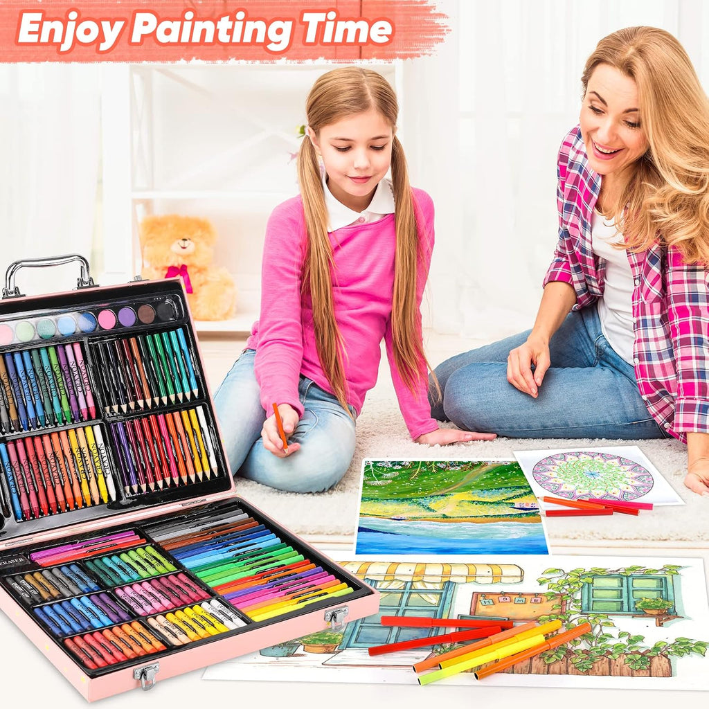 Arts and Crafts Supplies, 183-Pack Drawing Painting Set for Kids Girls Boys Teens, Coloring Art Kit Gift: Crayons