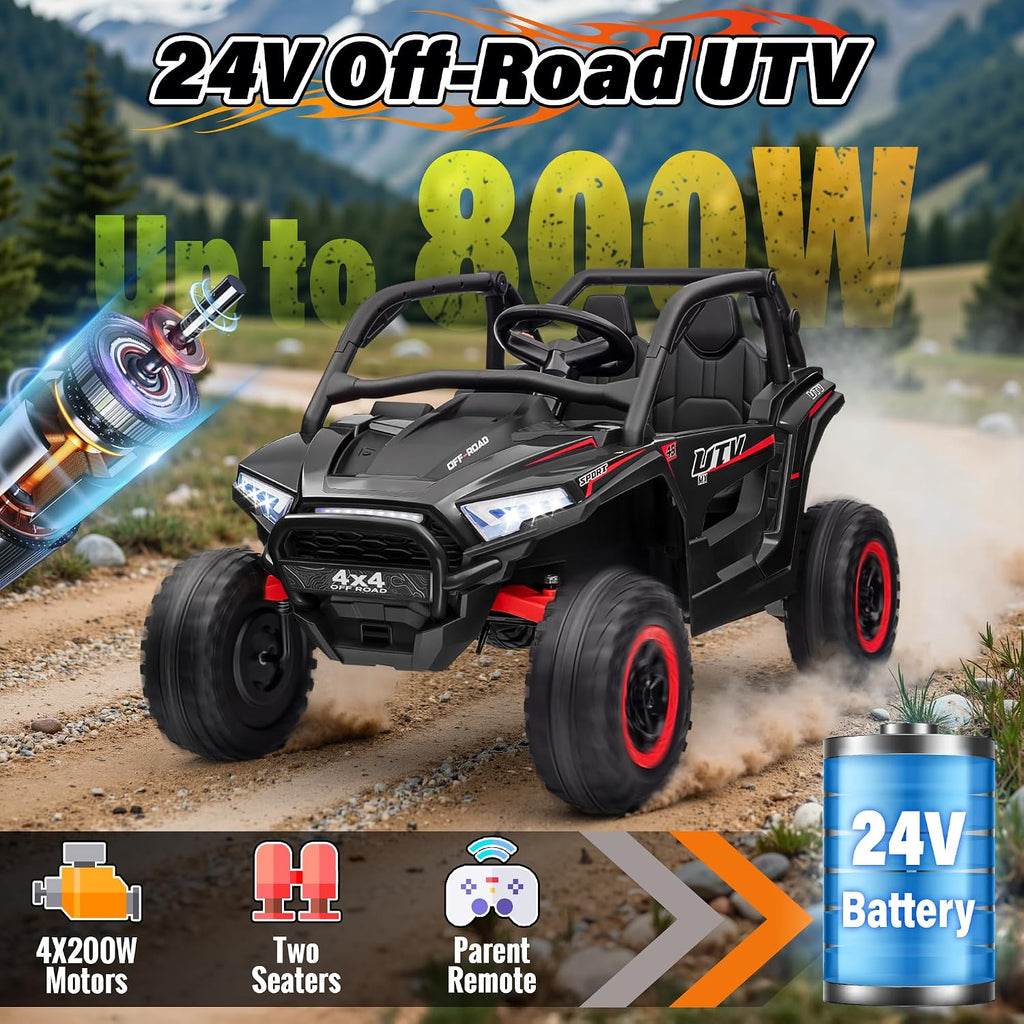 24V Ride on Car, 2 Seater XL Off-Road UTV w/4 RMP2000W Motors, Remote Control, Gift Flower, Bluetooth Music, LED