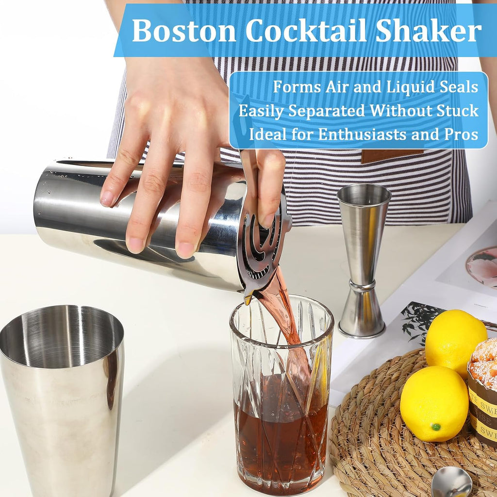 Professional Cocktail Shaker, Professional 5-Piece Bartender Kit with Boston Shaker, Hawthorne Strainer, Double